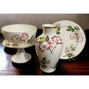 BOEHM Ballerina Rose 1984 10” Vase 8” Bowl 1994 10” Tidbit Plate 8” Cake Plate